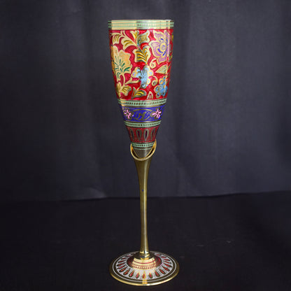 Brass Wine Glass with Handmade Red Floral Minakari Work-Set of Two