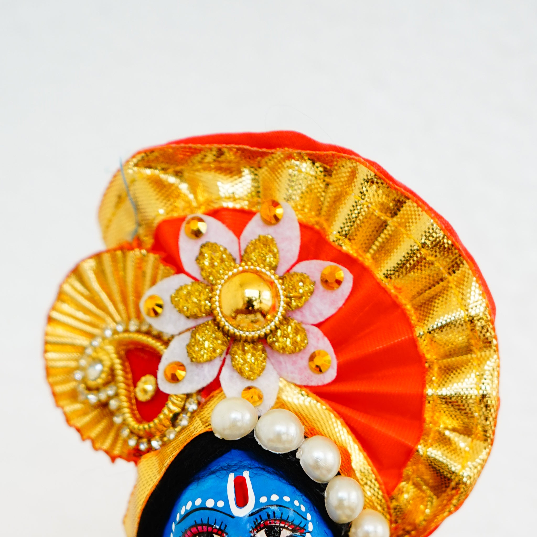 Handmade Fabric Doll Flute Enchanter Krishna in Bliss Orange Crown