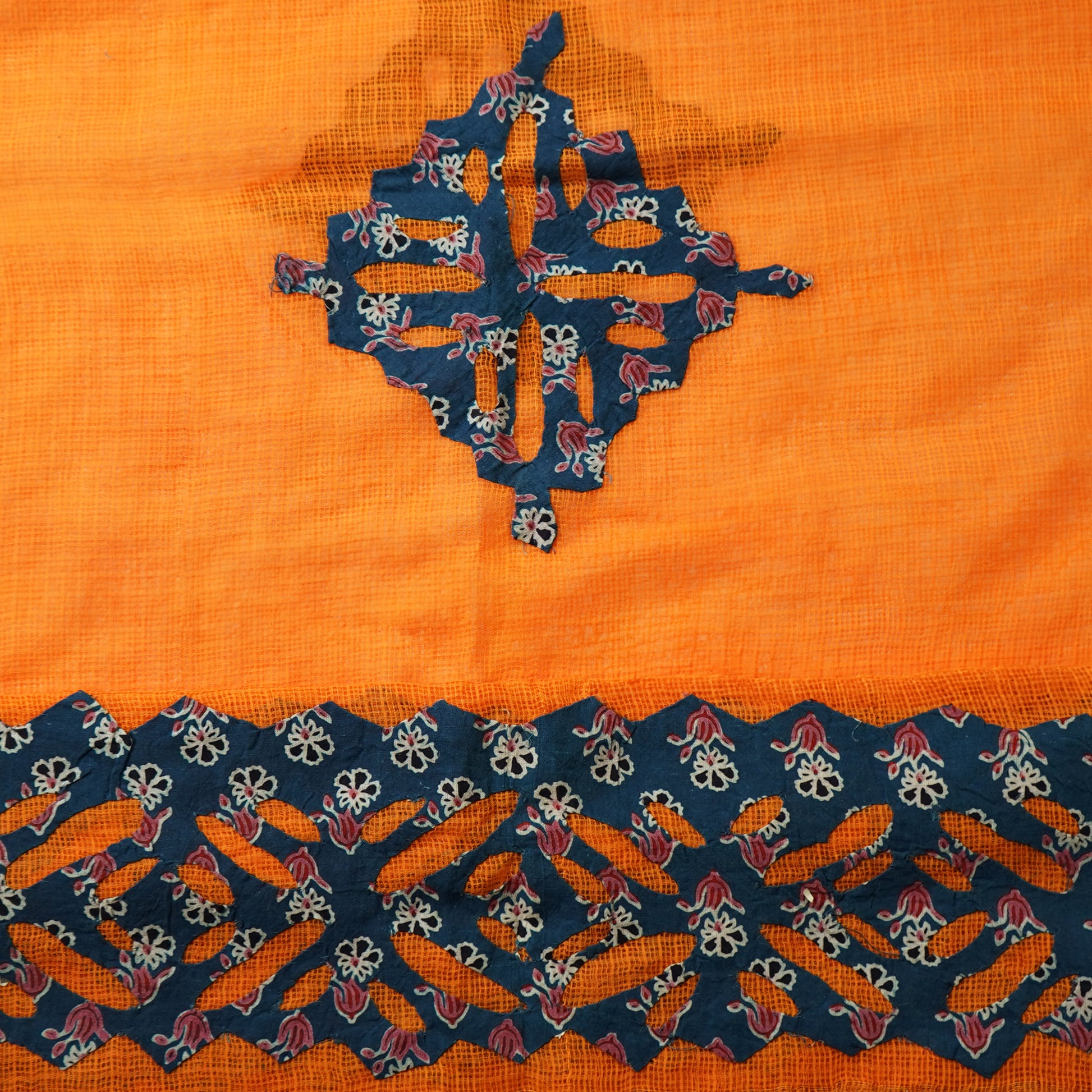 Shop Orange & Blue Applique Kotadoria Dupatta Online 