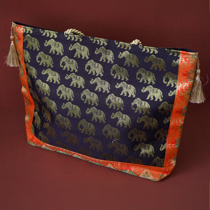 Black Banarasi Fabric Bag with Golden Zari Work