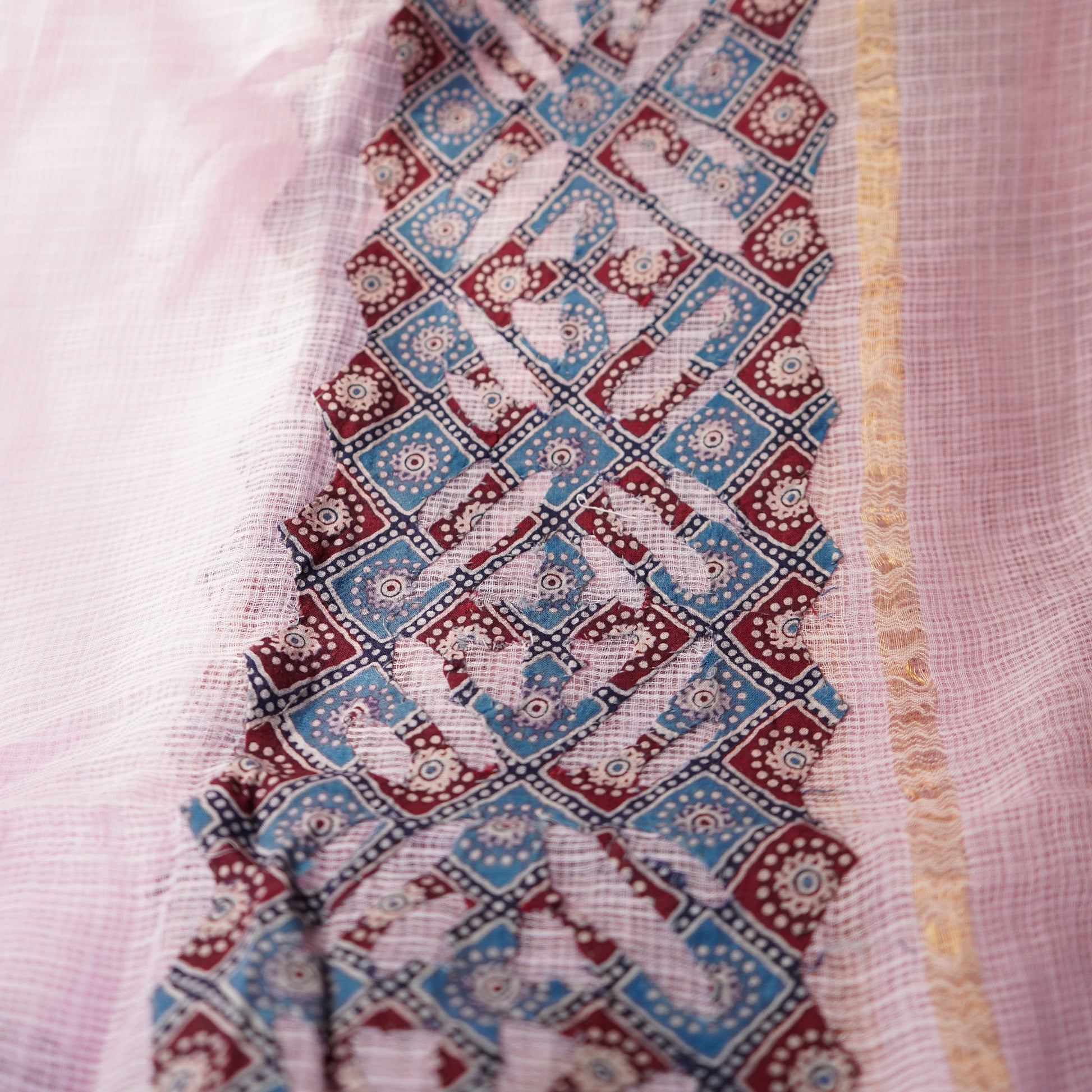 Shop Pastel Pink & Blue Applique Kotadoria Dupatta Online