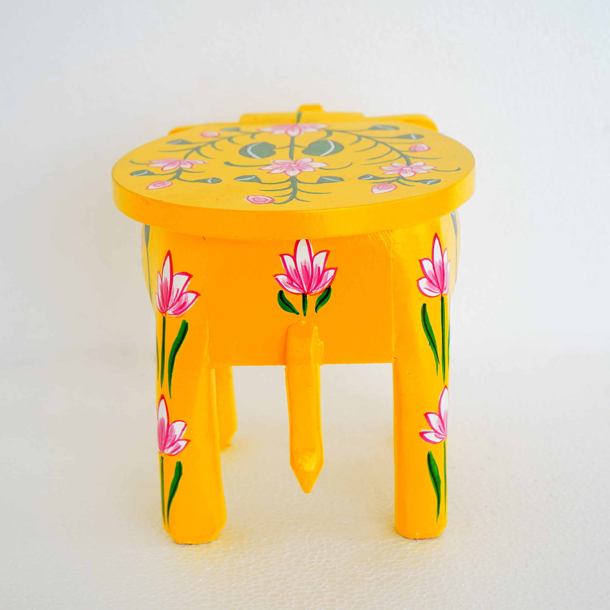 Hand-Painted Wooden Elephant Shape Yellow Stool