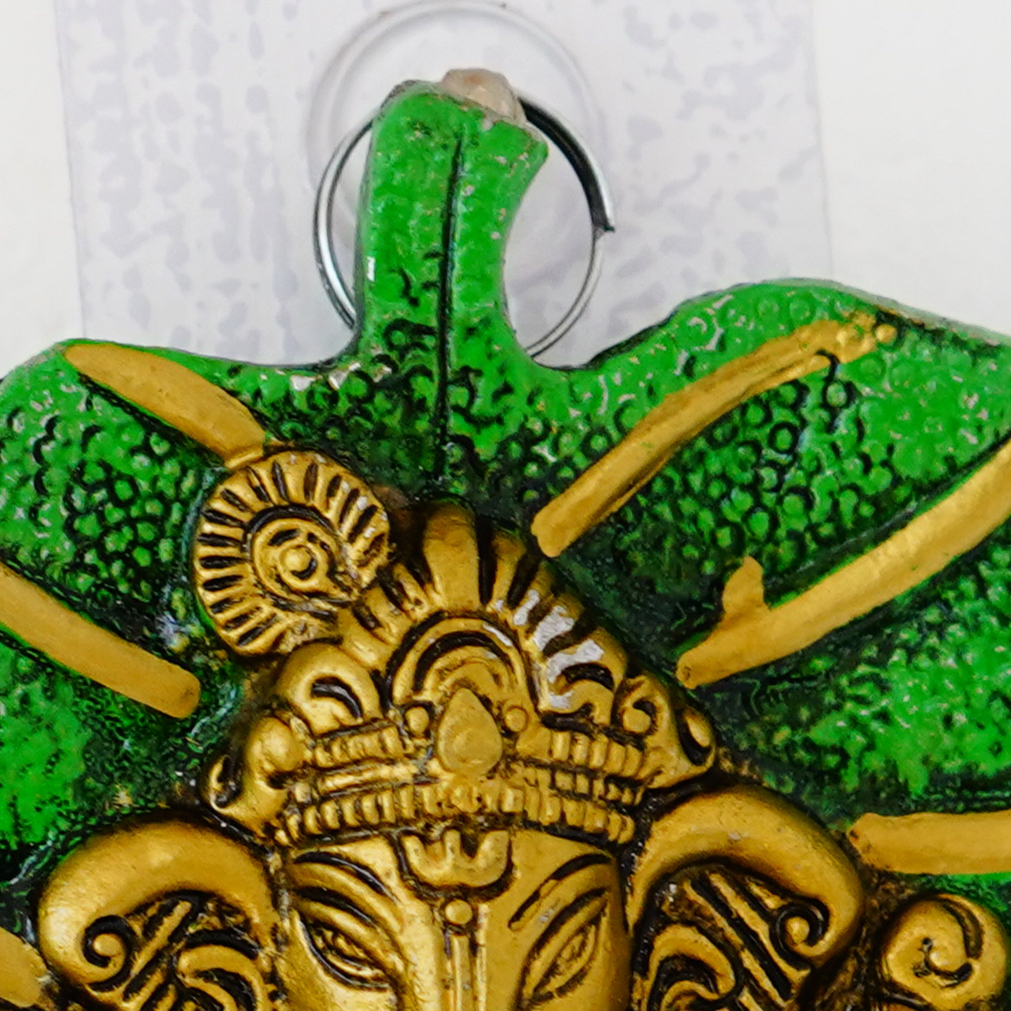Golden Ganesha on Aasana Medium-Size Gillet Metal Decorative Idol [Green]