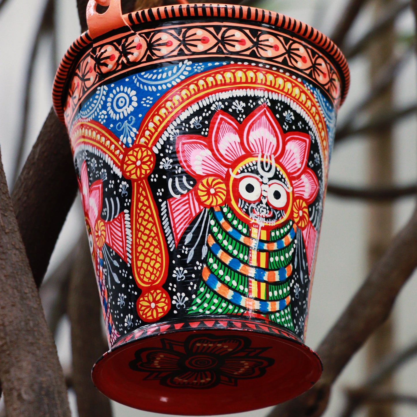 Handpainted Pattachitra Bucket: Colorful Charm 