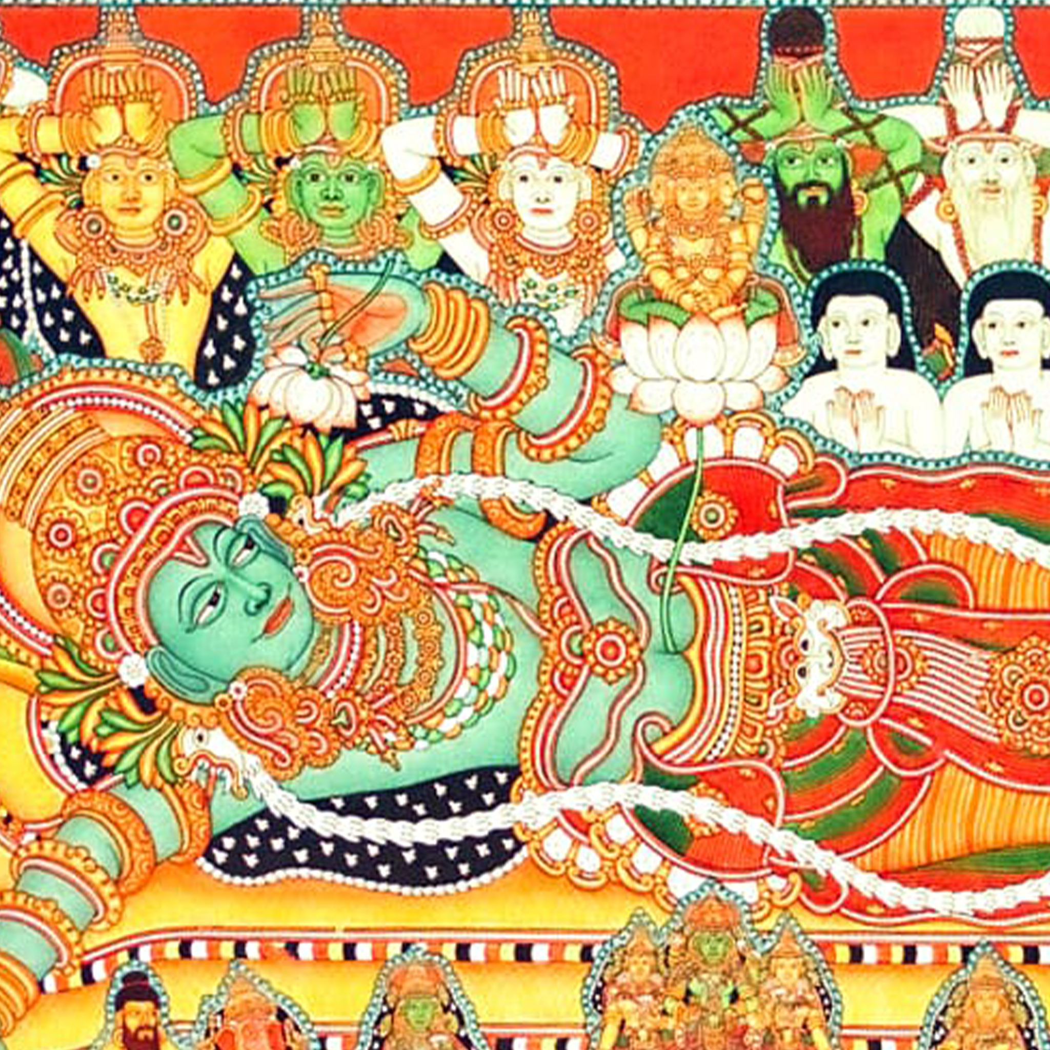 Ananthasayanam-Sree Padmanabha Kerala Mural Painting-Red-Made to Order(48 in X 24 in)