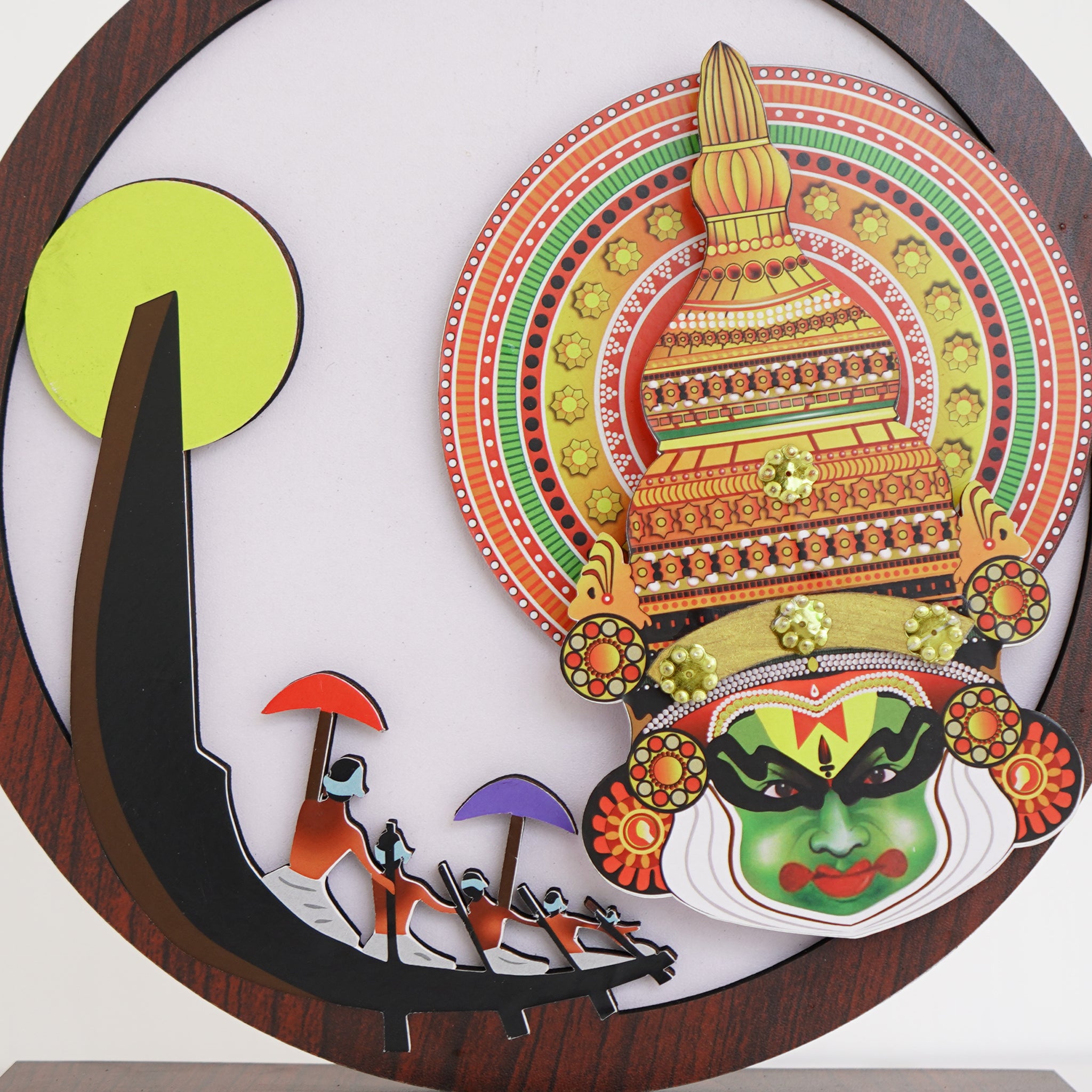 Handcrafted Kathakali Showpiece with Boat & Boatsmen