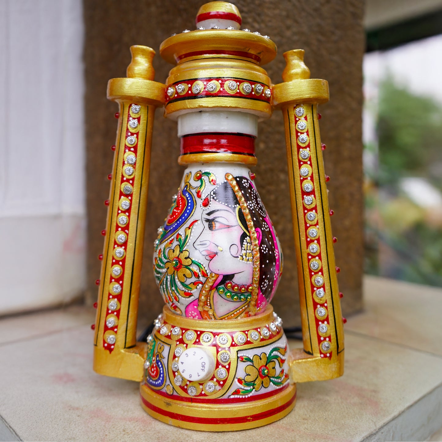 Kishangarh Marble Lantern with Rajasthani Woman Painting