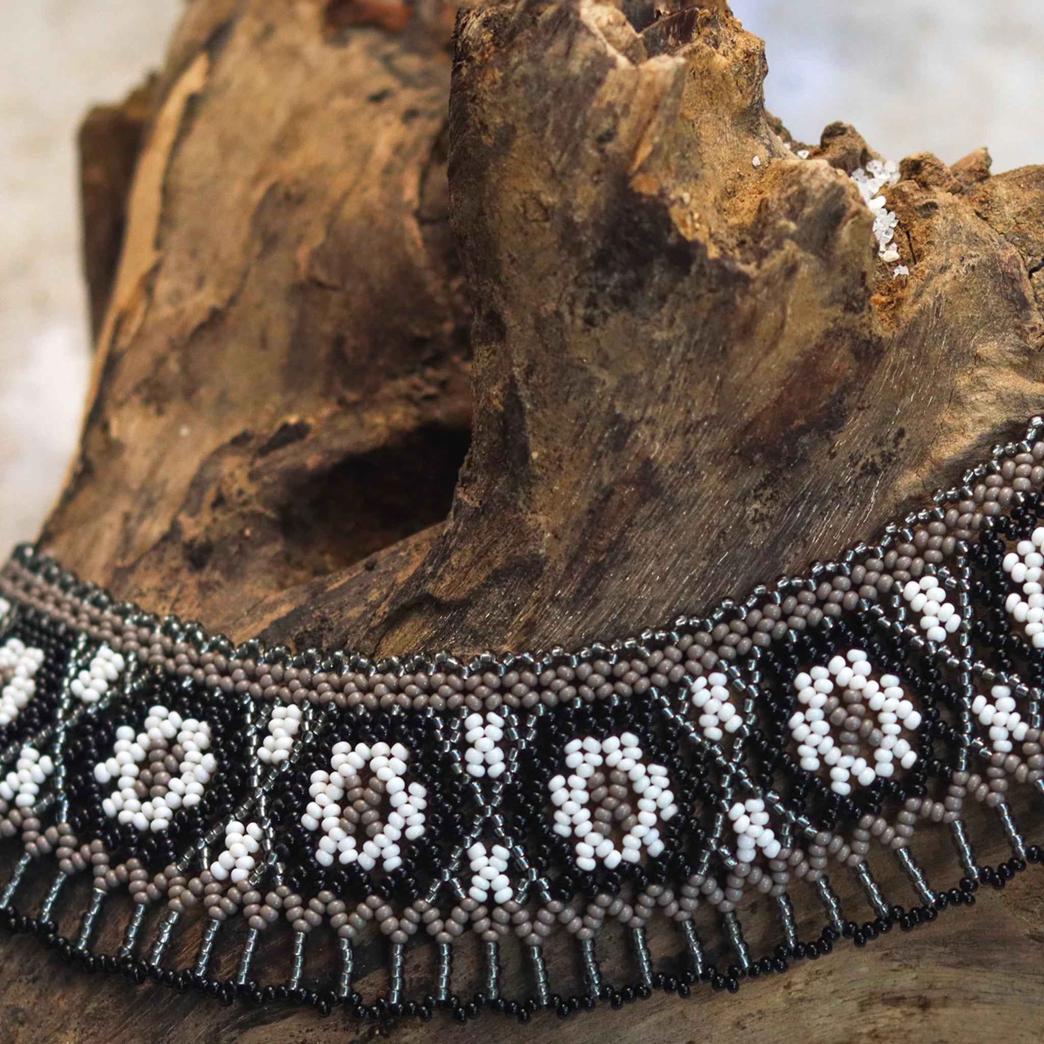 Kutch Bead work Neck Piece -  Black & White