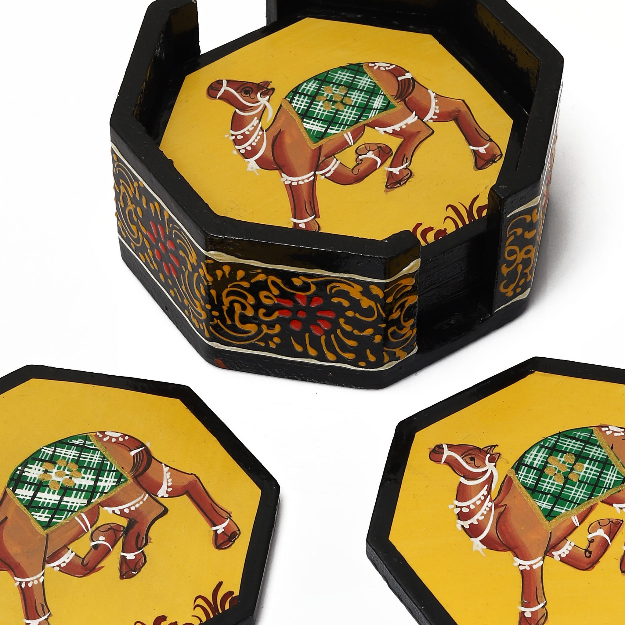 HandPainted Camel Hexagonal Shaped Wooden Tea Coaster - Set of 6