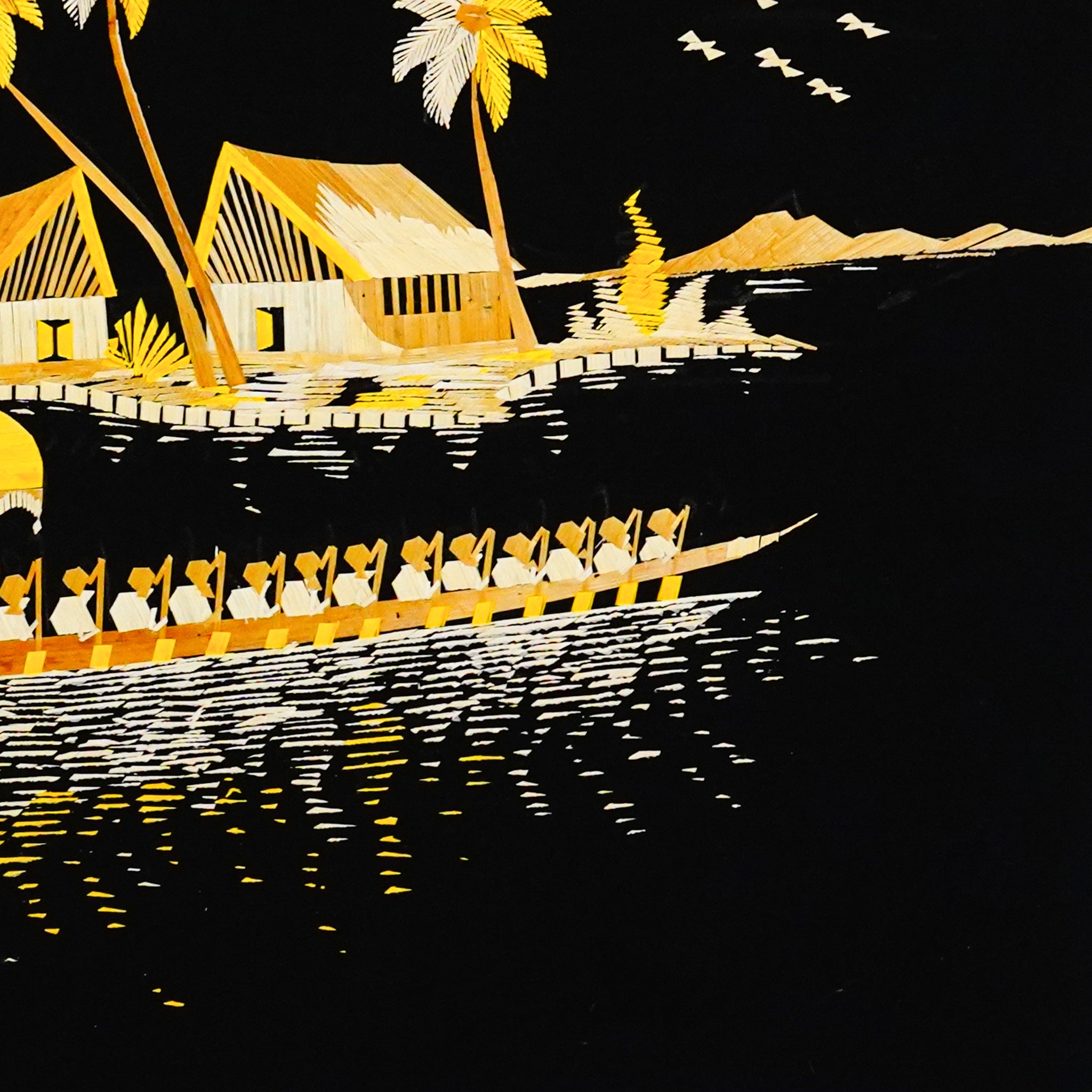 Eco-Friendly Traditional Kerala Straw Art - Village Vistas with Boat [Length - 13.5" Width - 19.5"]
