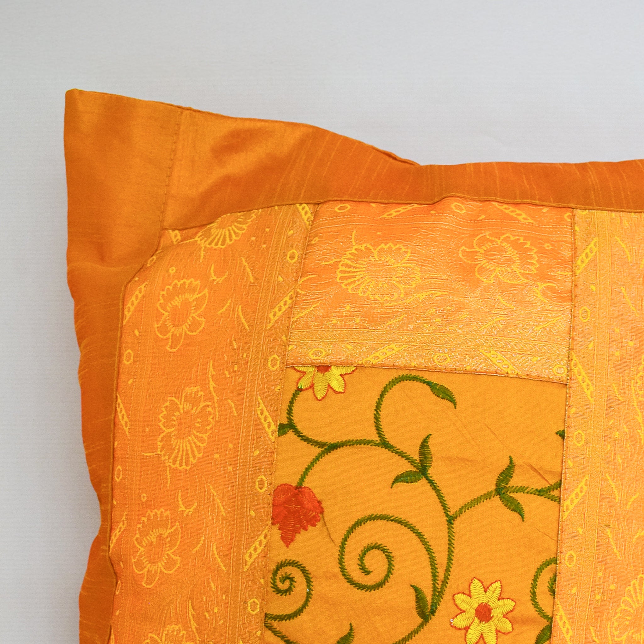 Banarasi Vibrant Orange Patchwork Pillow Cover(Set of 2)