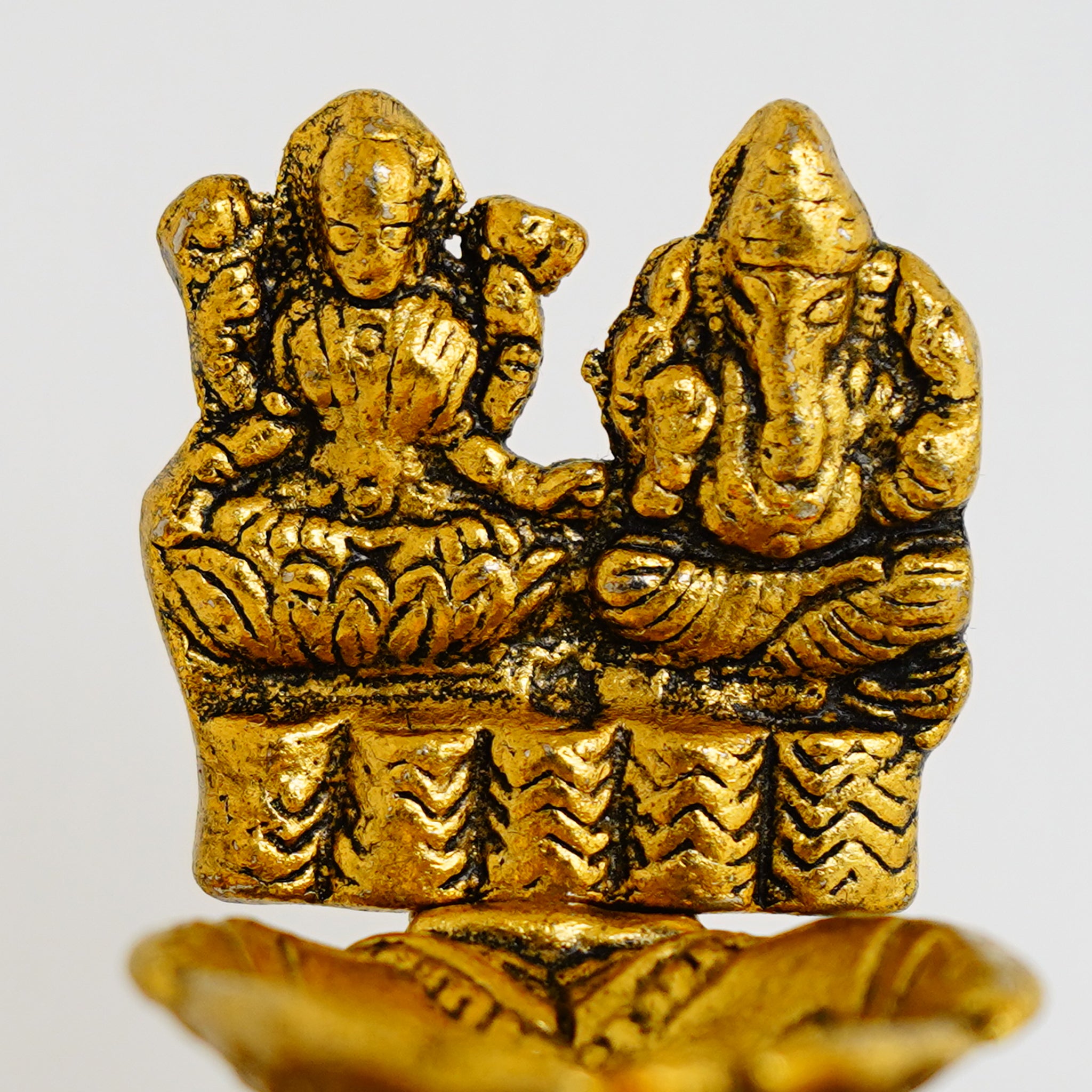 Ganesha Lakshmi Hand Diya Golden Gillet Metal Miniature Lamp