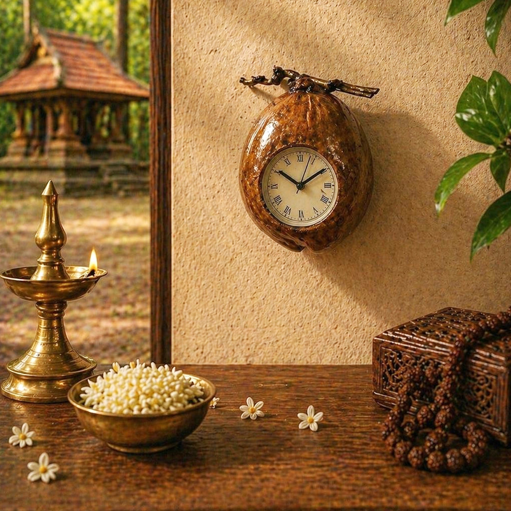 Kerala Handcrafted Coconut Husk Clock | Eco-Friendly Natural Wall Clock