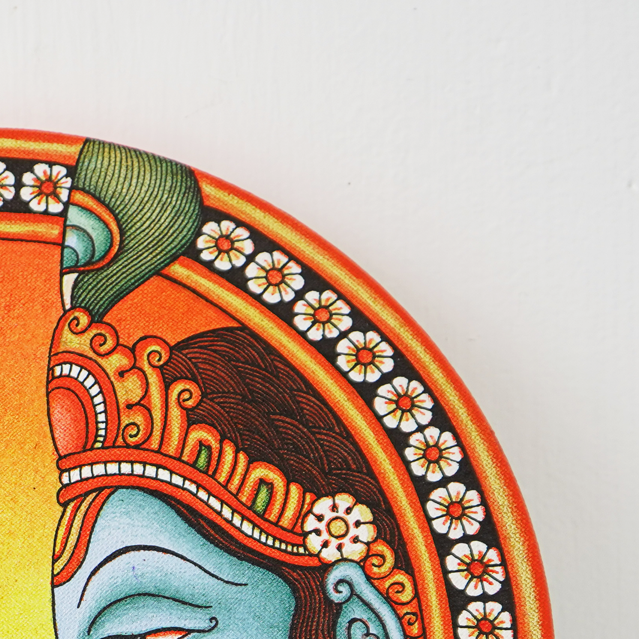 Kerala Mural Art Masterpiece: Eternal Love of Krishna and Radha Round Frame(Dia - 12 inches) mural painting wall art by Culturati