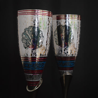 Brass Wine Glass with Handmade Peacock Design Minakari Work