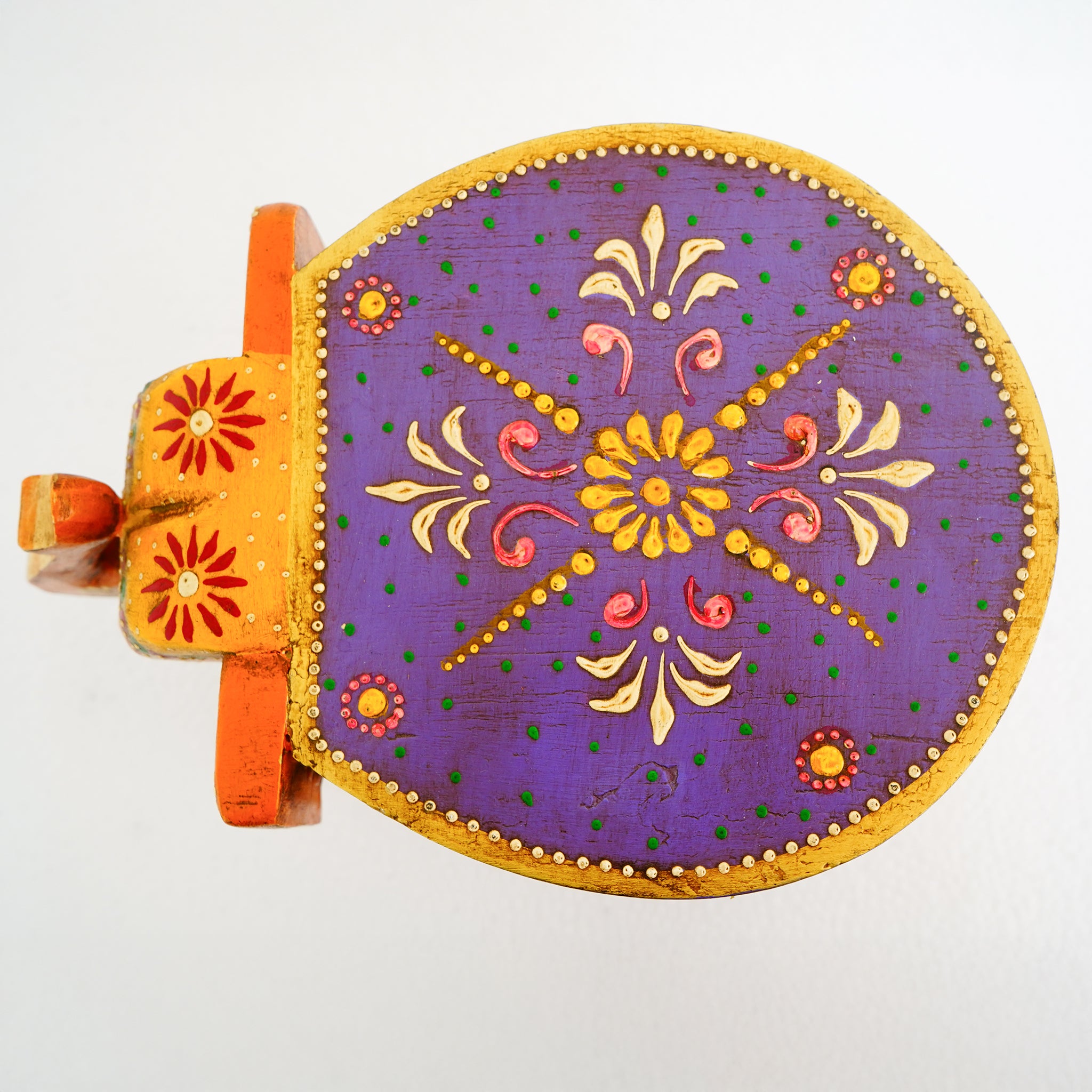 Hand-Painted Wooden Elephant Purple Stool