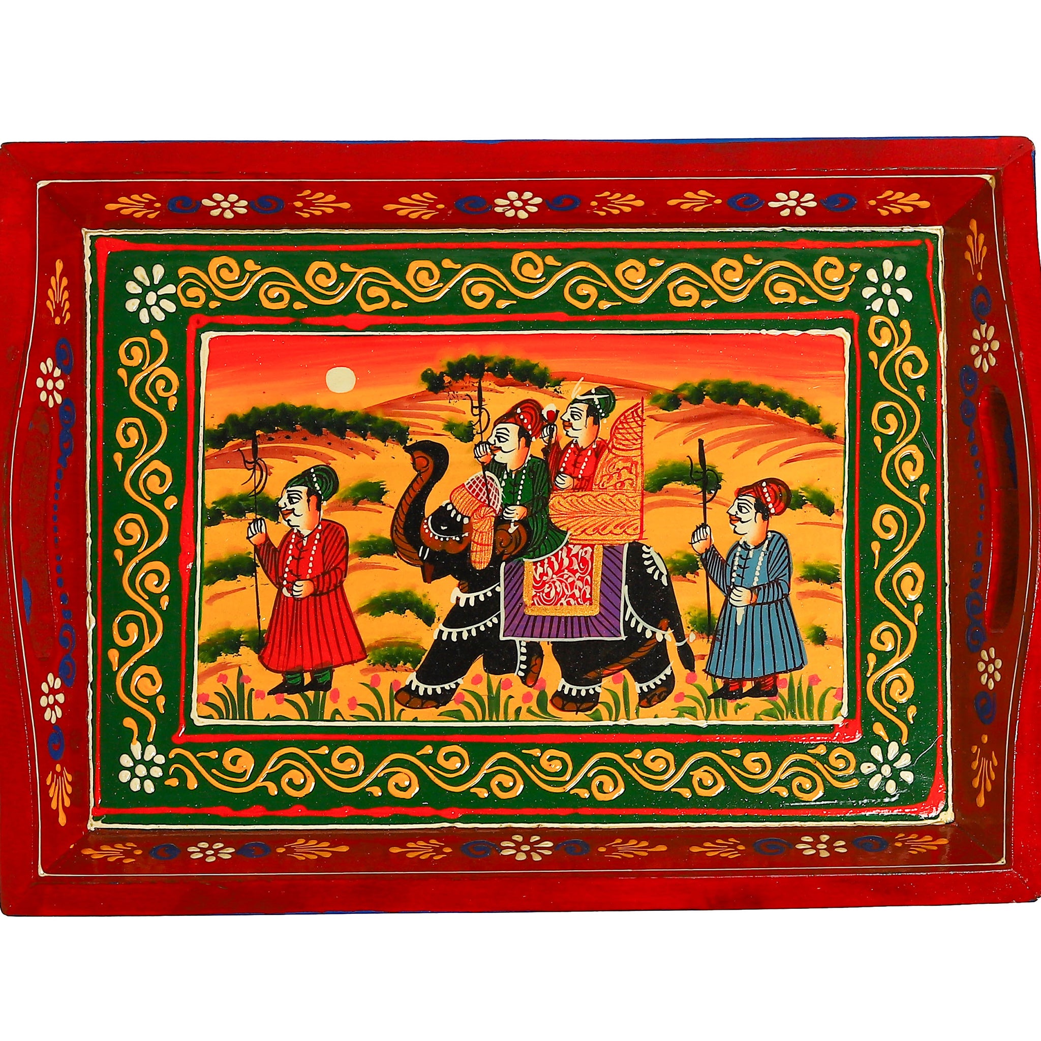 Rajasthani Ambabari Hand-Painted Wooden Serving Tray (Set of 3)