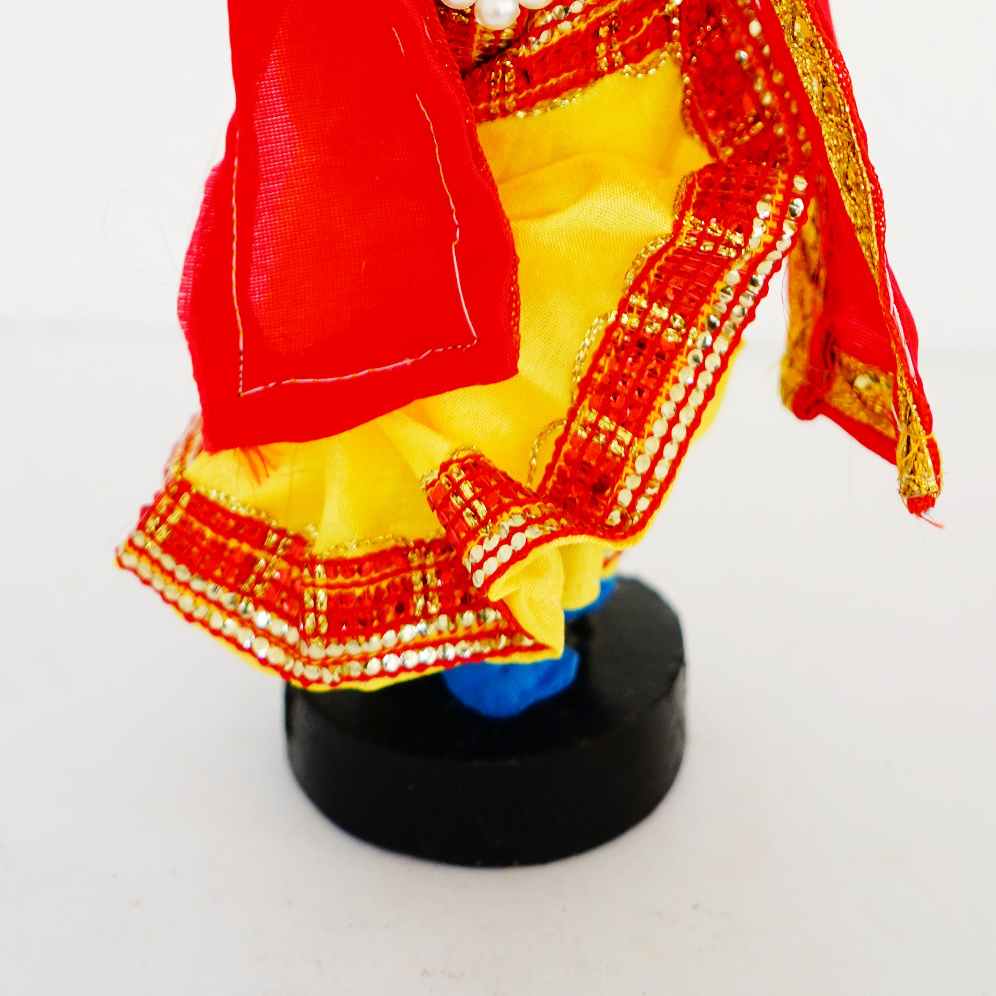 Handmade Fabric Doll Flute Enchanter Krishna in Bliss Orange Crown