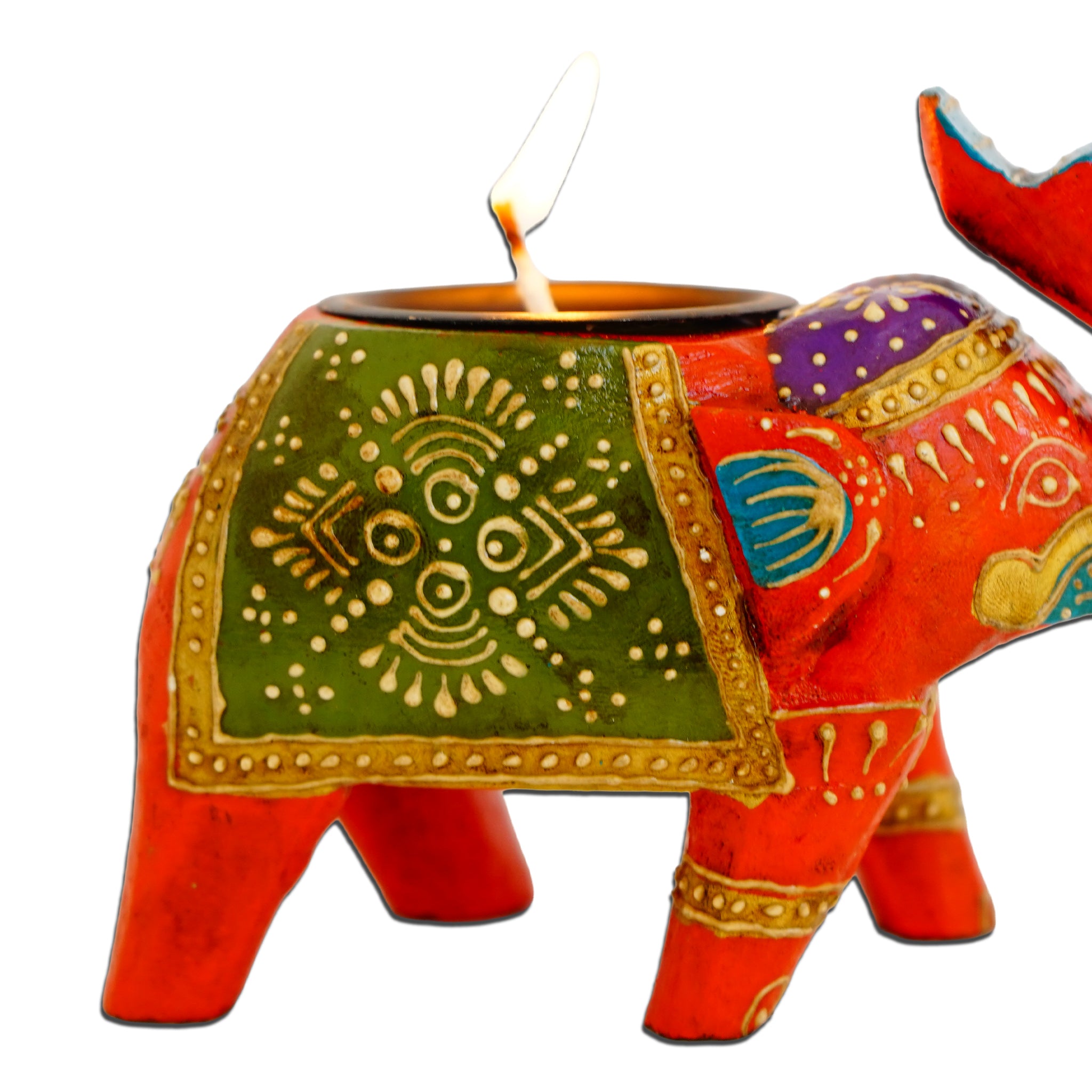 Exotic Elephant Candle Holder Indian Art Inspired Home Decor Orange