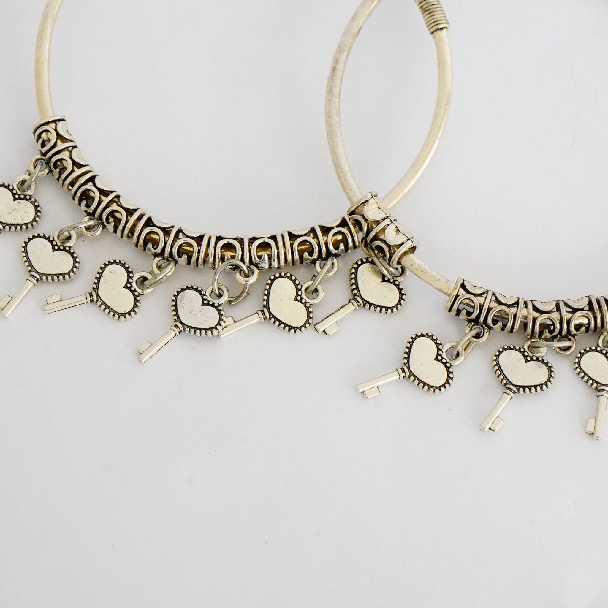 Oxidized German Silver Bangles with Dangling Heart Key(Set of 2)