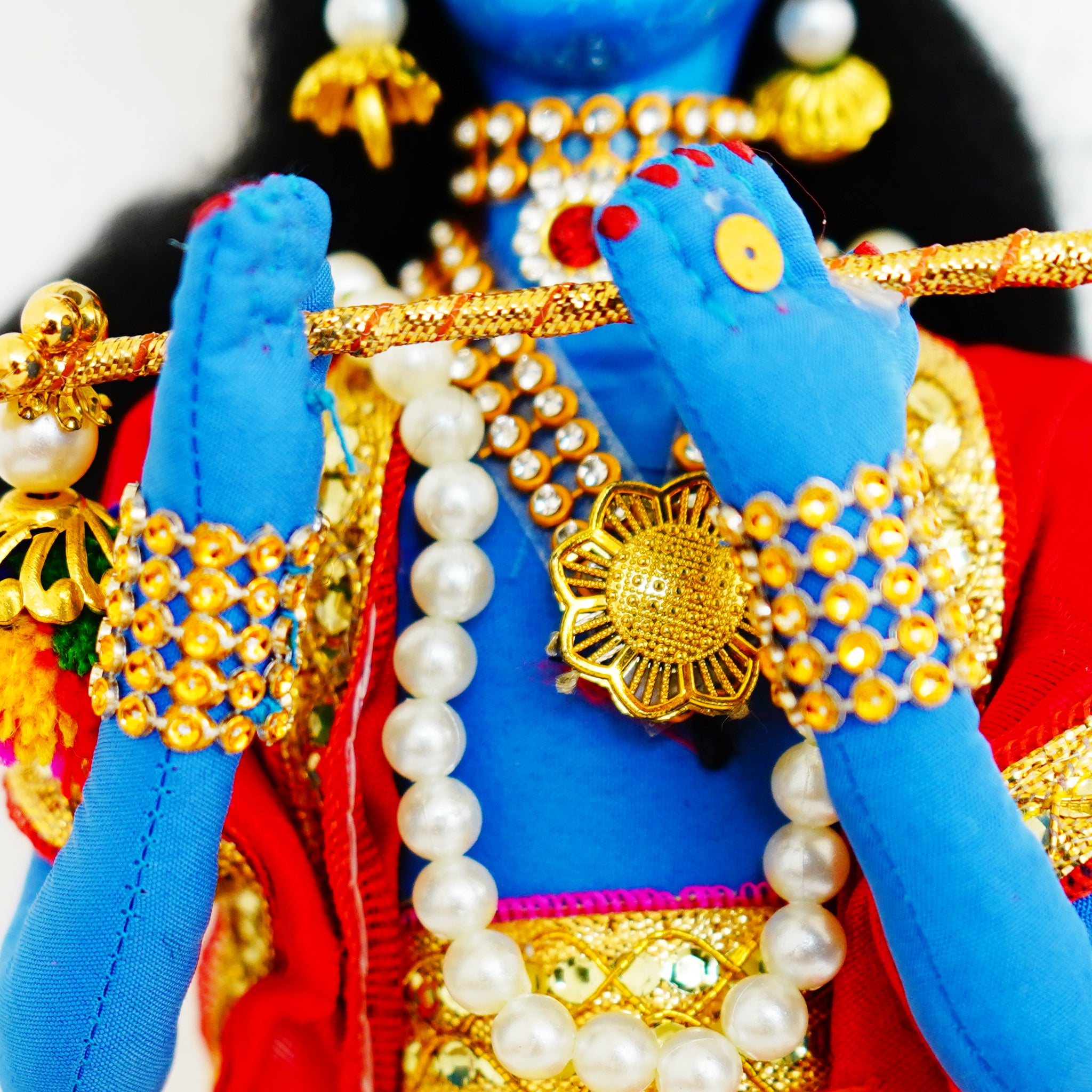 Handmade Fabric Doll Flute Enchanter Krishna in Bliss Blue Crown