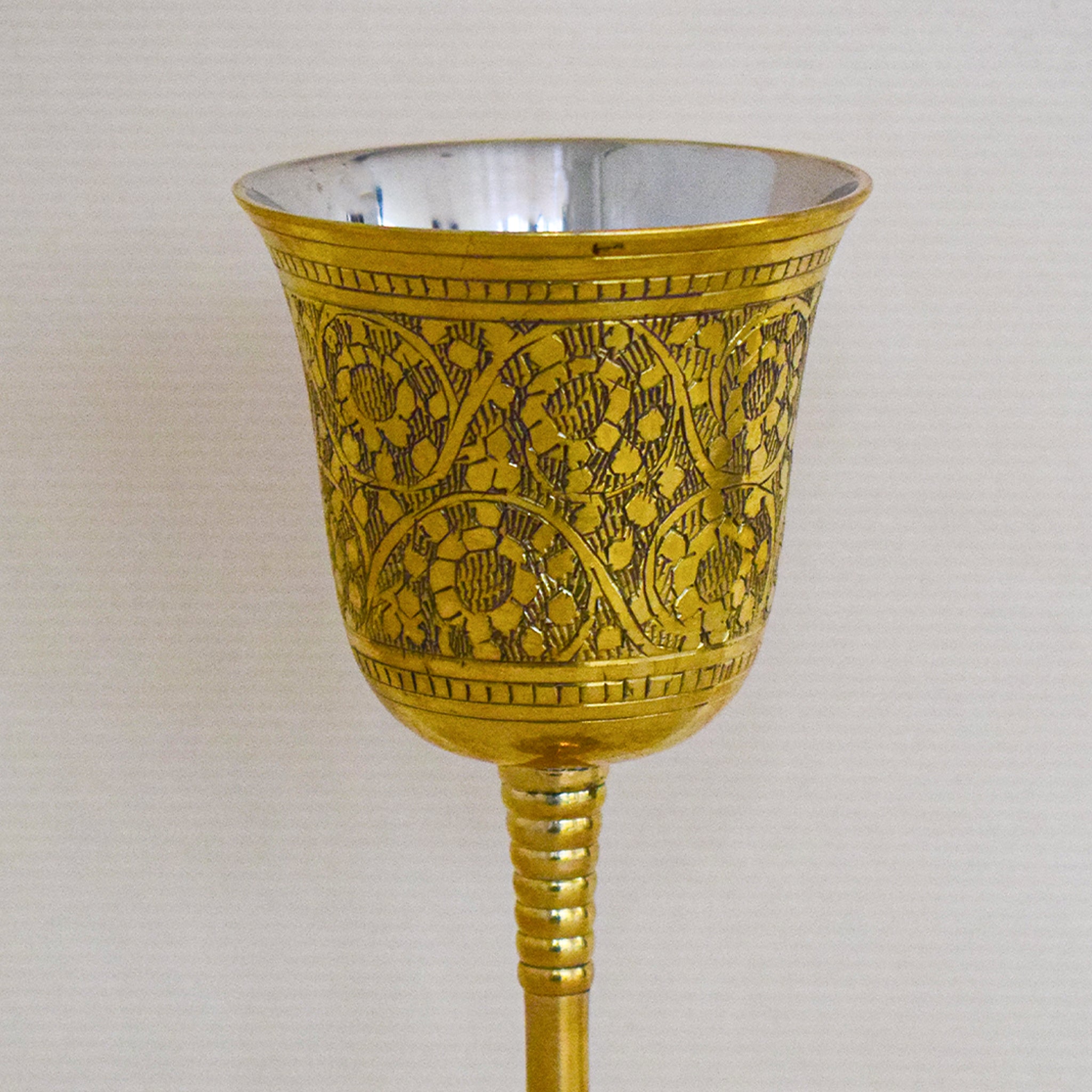 Brass Wine Glass with Handmade Golden Floral Minakari Work-Set of Two