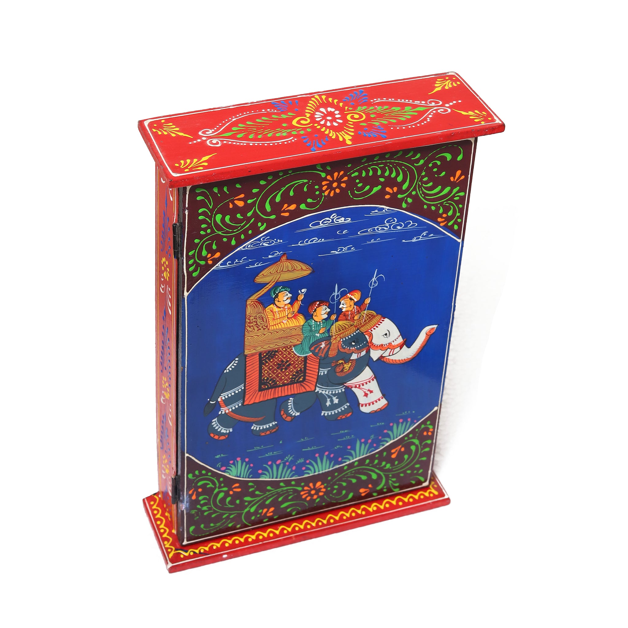 Rajasthani Hand-Painted Royal Elephant Wooden Key Holder Box-Blue