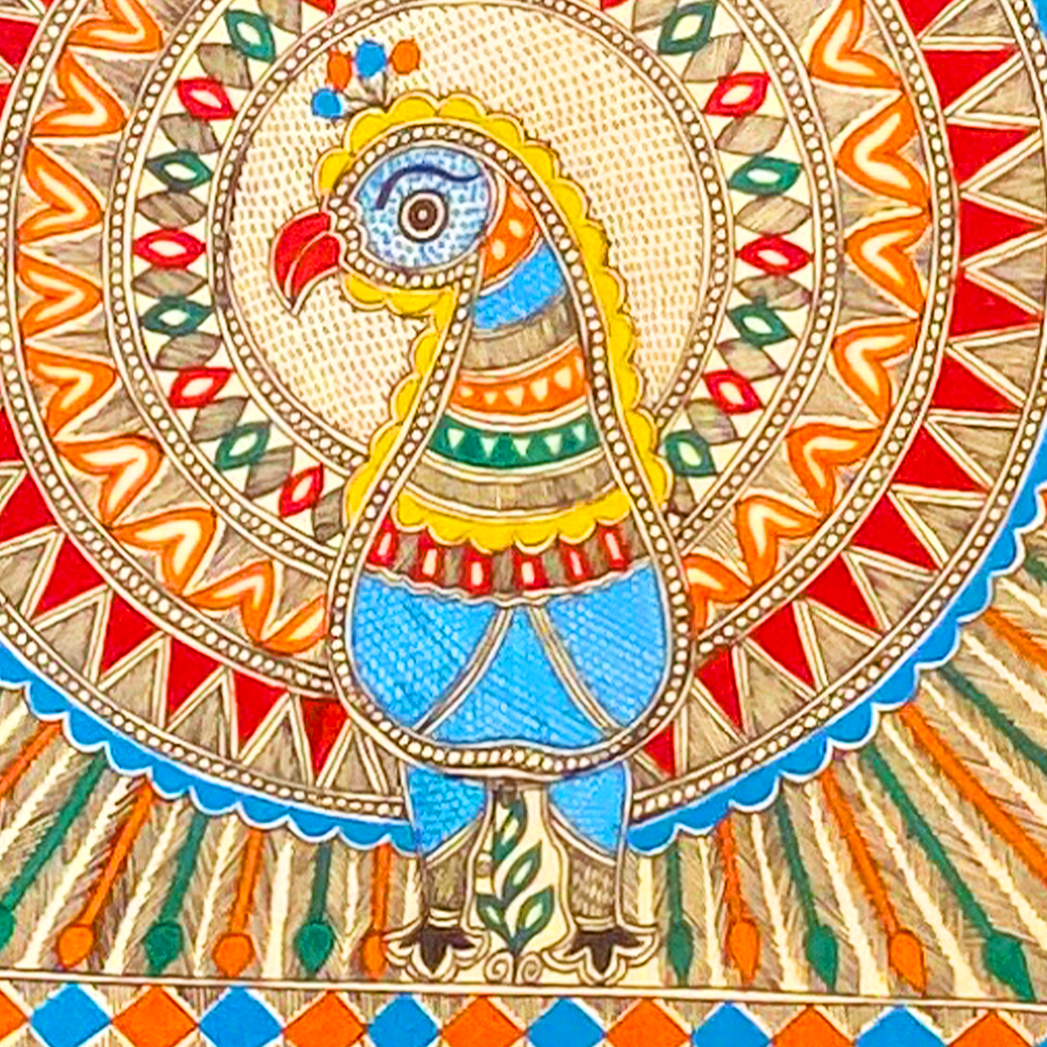 Hand Painted Colorful Madhubani Surabhimor -Made to Order