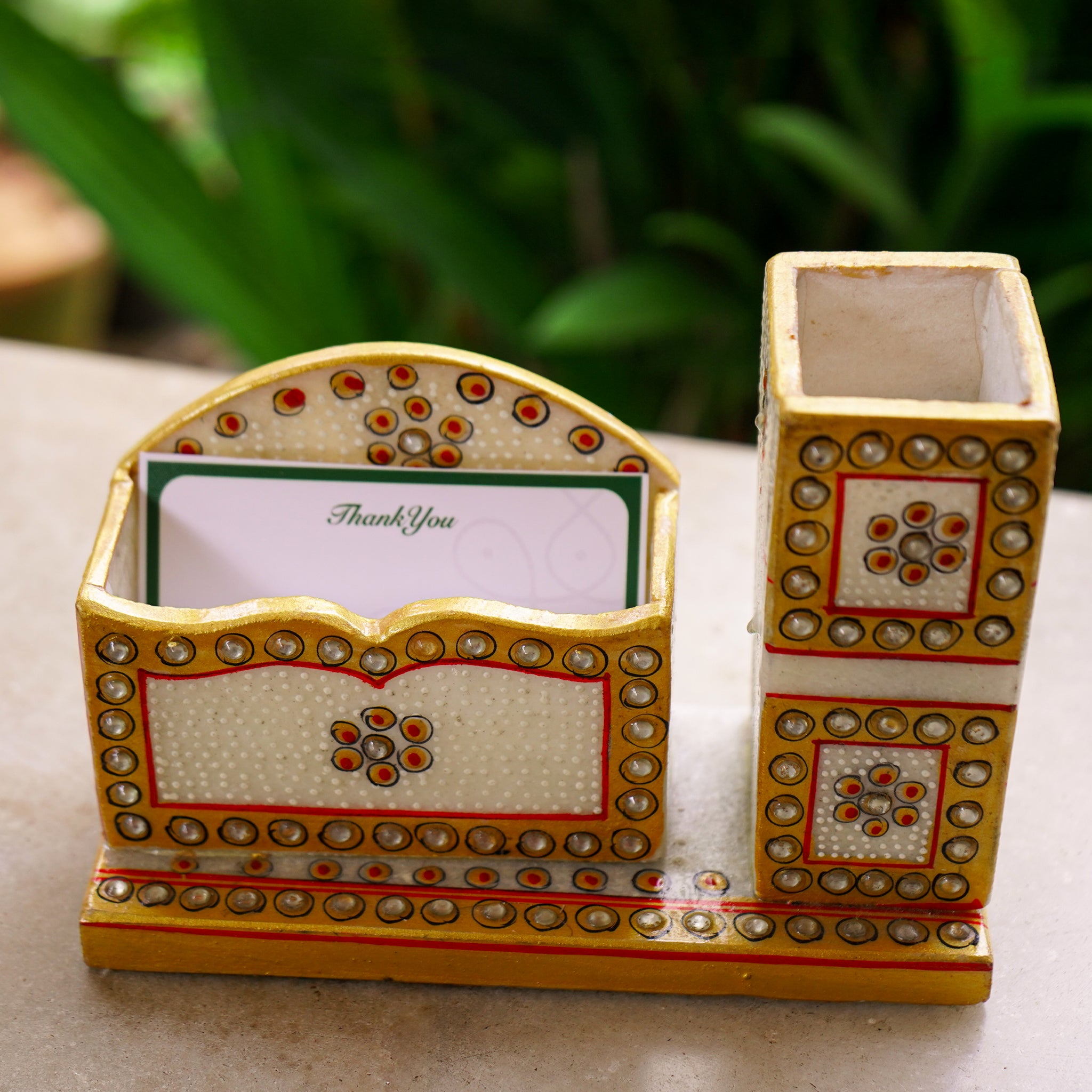 Kishangarh Marble Card Holder with Pen Stand