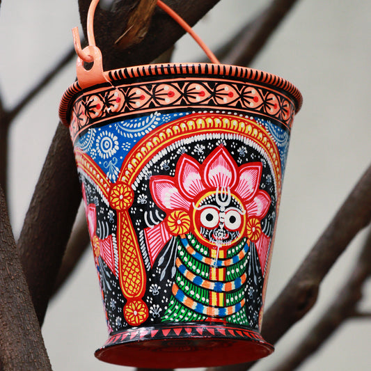 Handpainted Pattachitra Bucket: Colorful Charm 