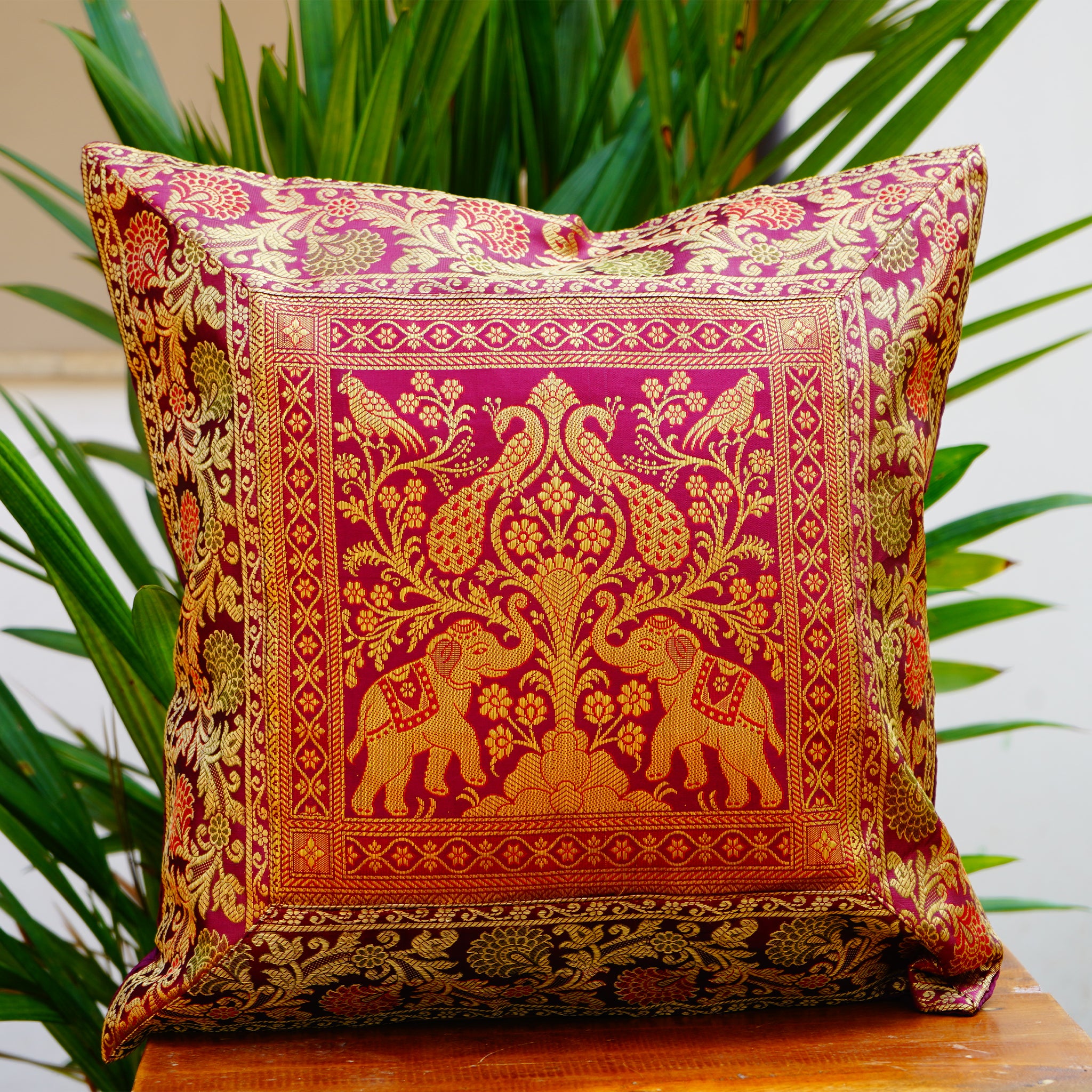 Banarasi Patchwork Pillow Covers with Zari Work (Set of 2)