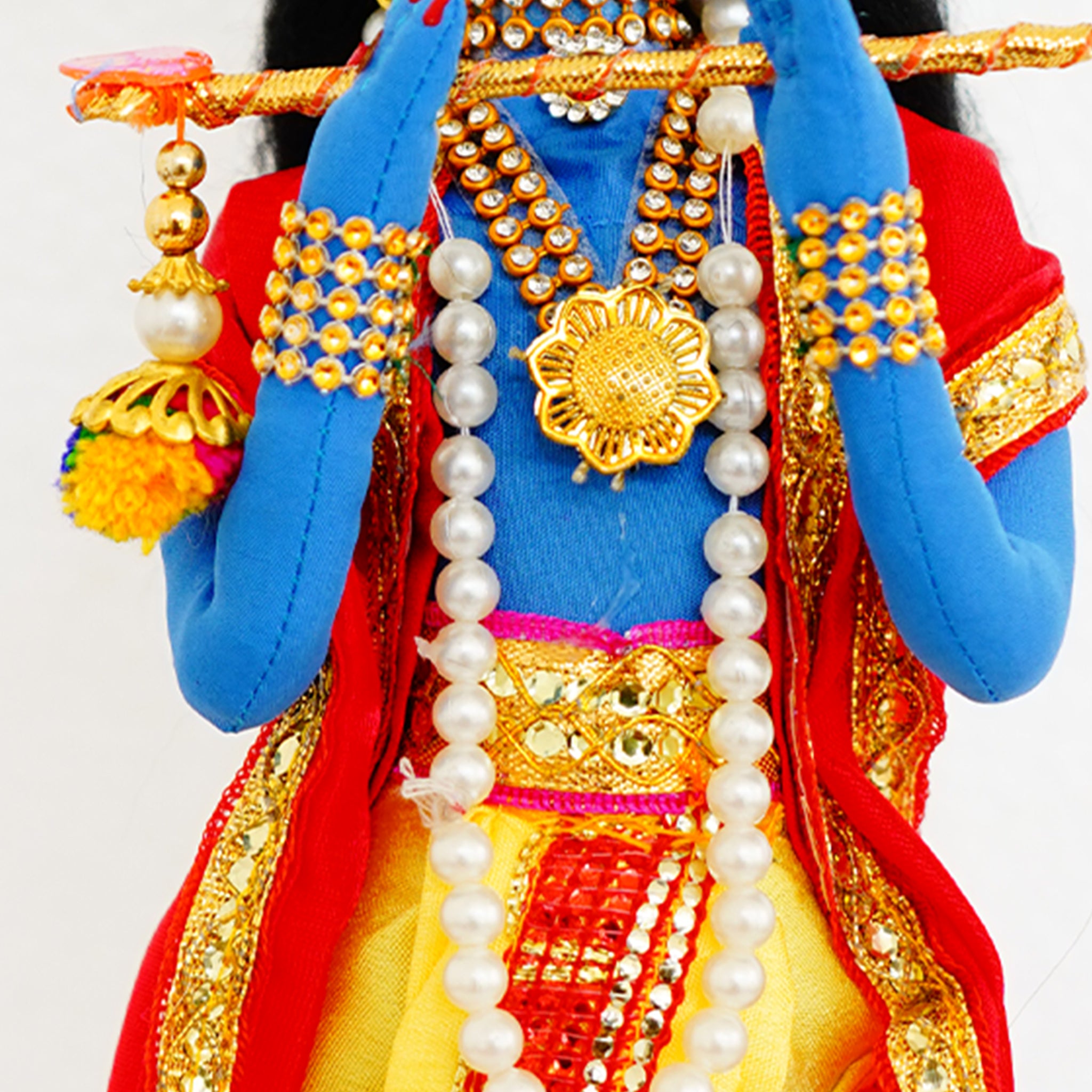 Handmade Fabric Doll Flute Enchanter Krishna in Bliss Red Crown