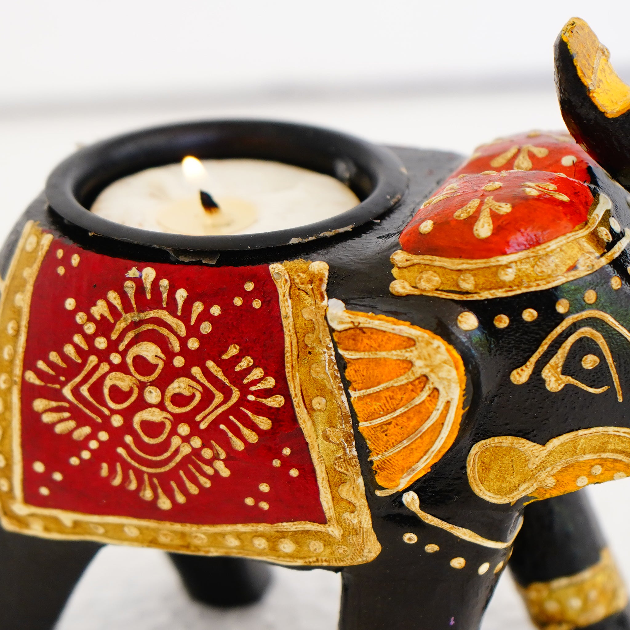 Exotic Elephant Candle Holder Indian Art Inspired Home Decor Black