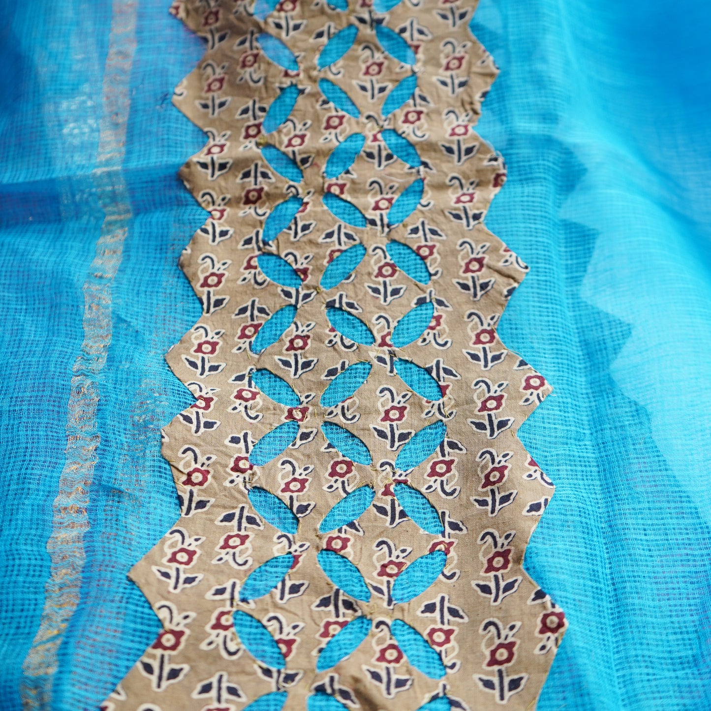 Shop Sky Blue & Cream Applique Kotadoria Dupatta Online