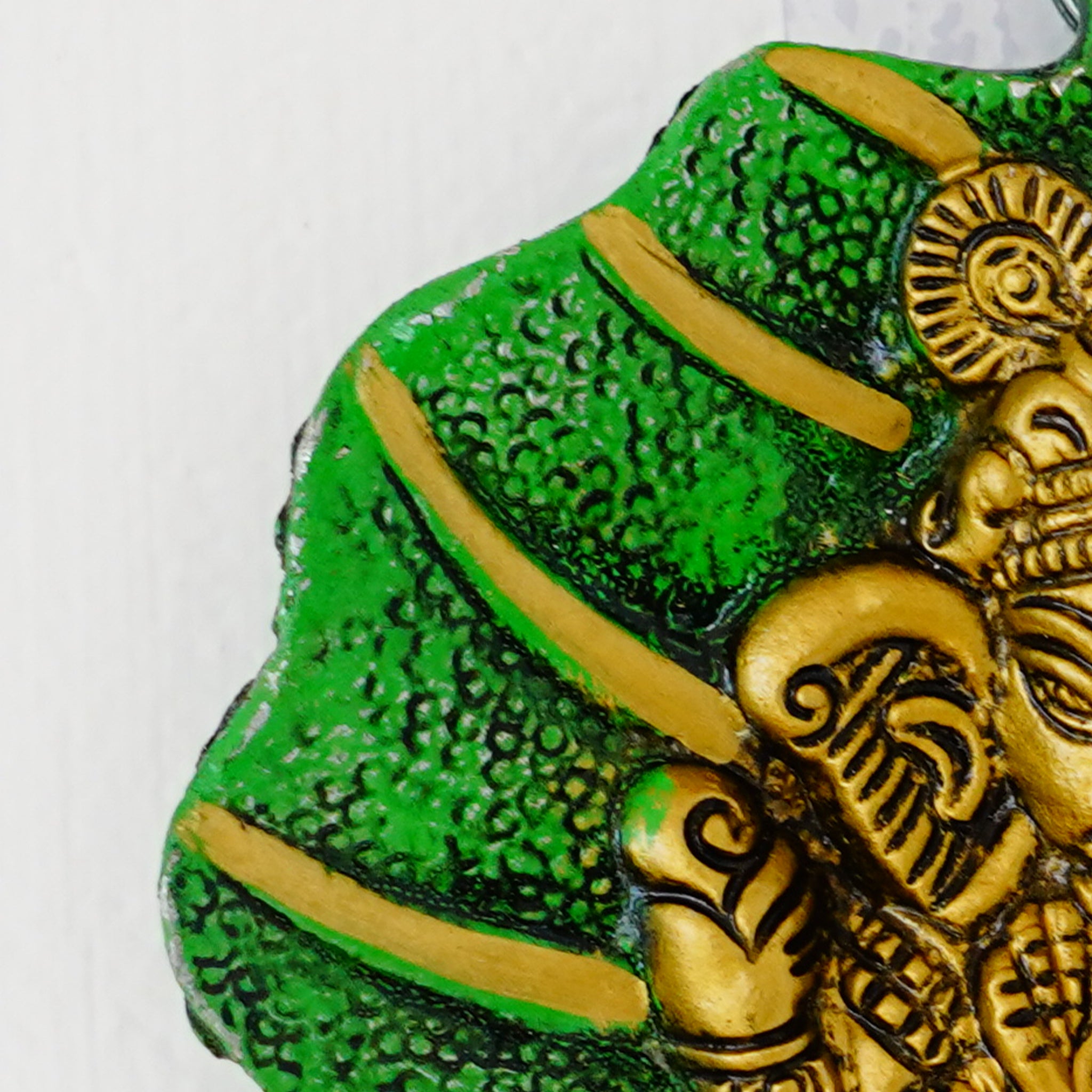 Golden Ganesha on Aasana Medium-Size Gillet Metal Decorative Idol [Green]