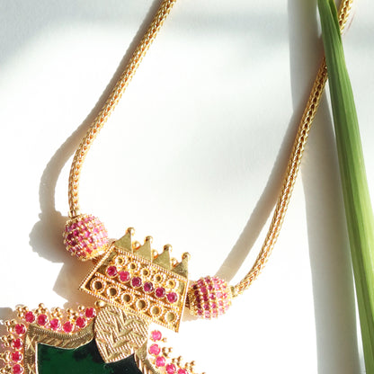 Kerala Palakka Necklace with Stone Studded Leaf-shaped Pendant