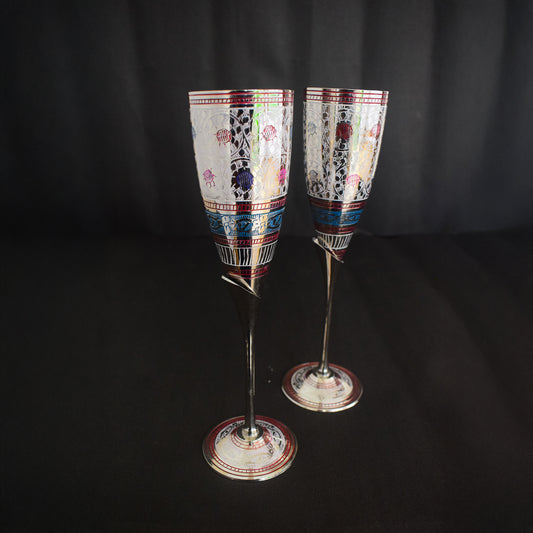 Brass Wine Glass with Handmade Floral Minakari Work-Set of Two