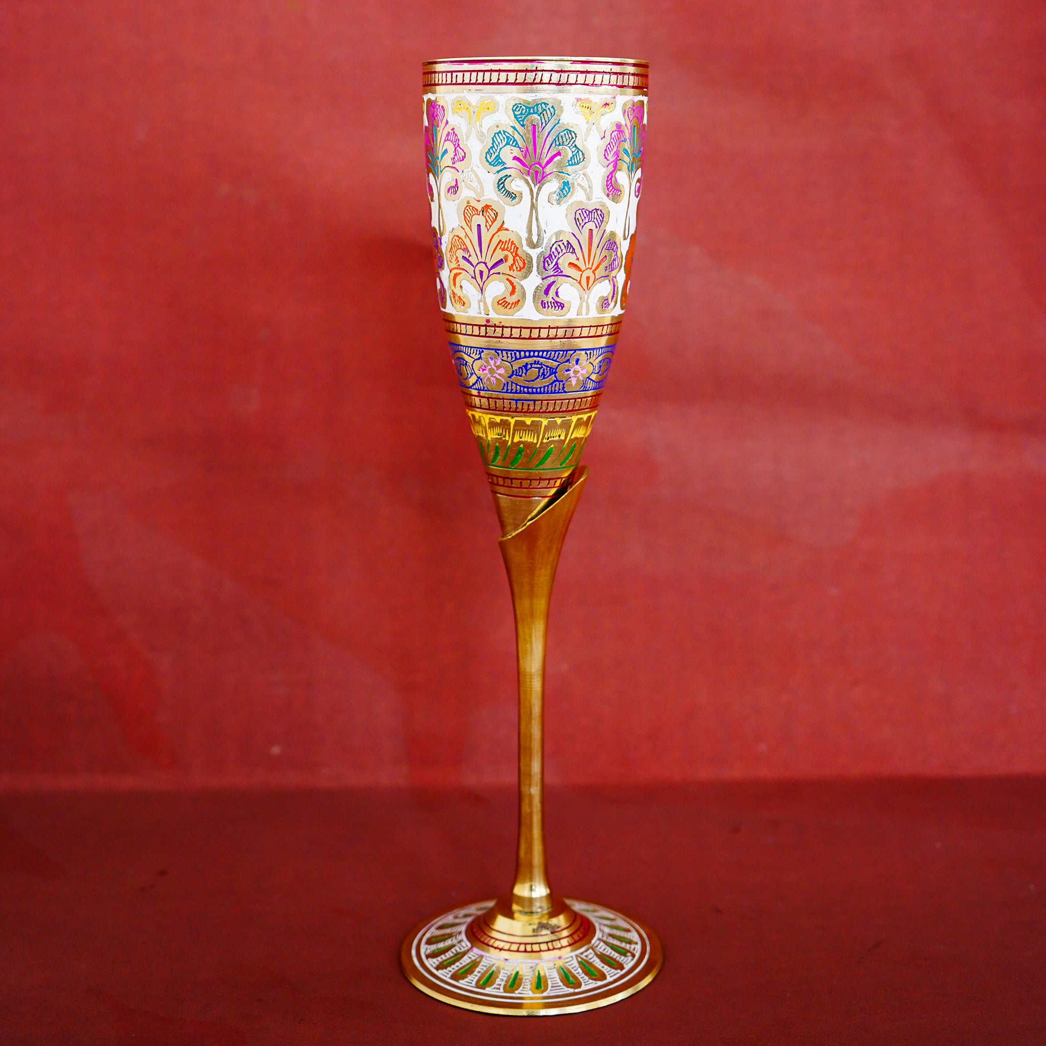 Brass Wine Glass with Handmade Minakari Work Floral