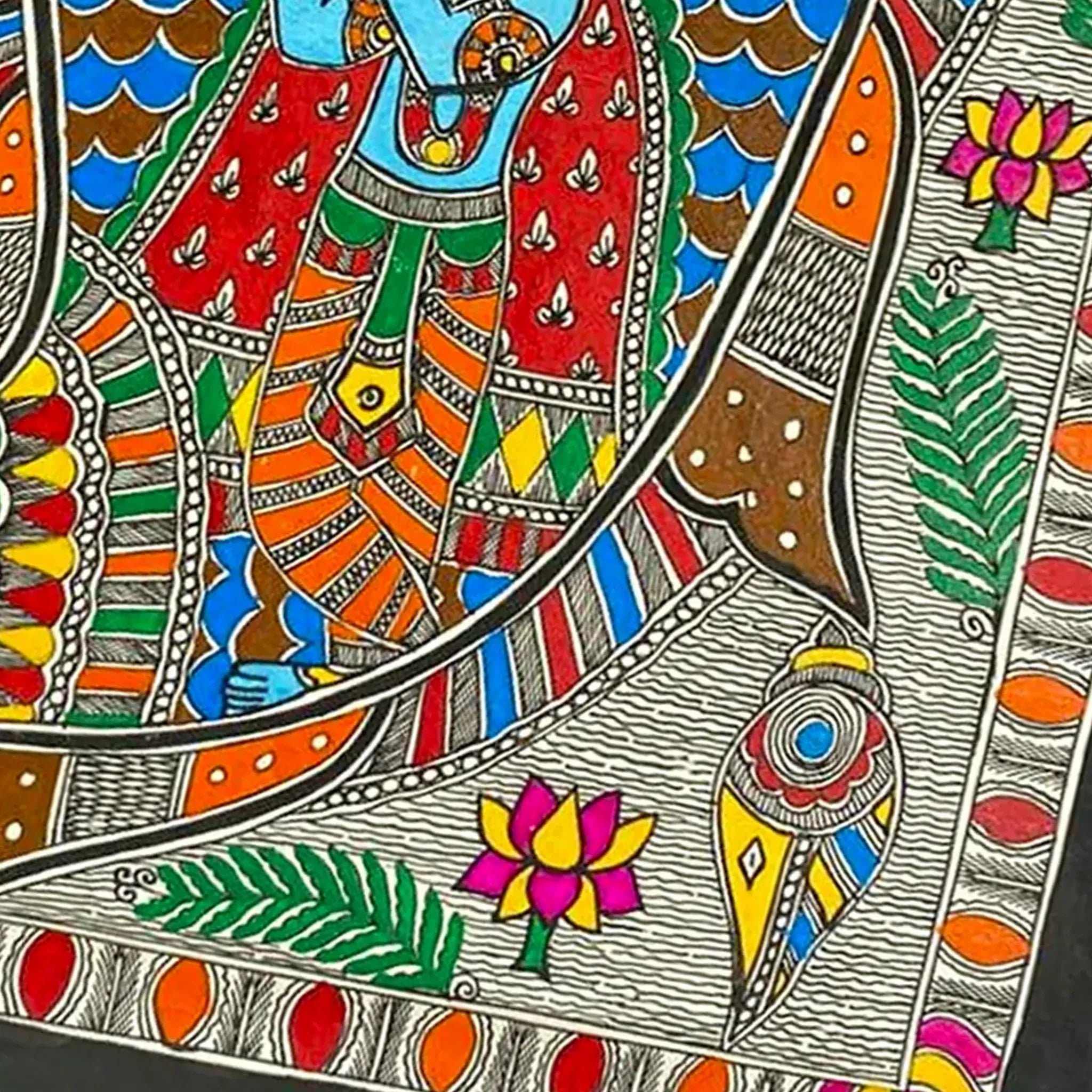 Handcrafted Madhubani- Matsya Krishna Art: Traditional Mithila Paintings of Prosperity-Made to Order