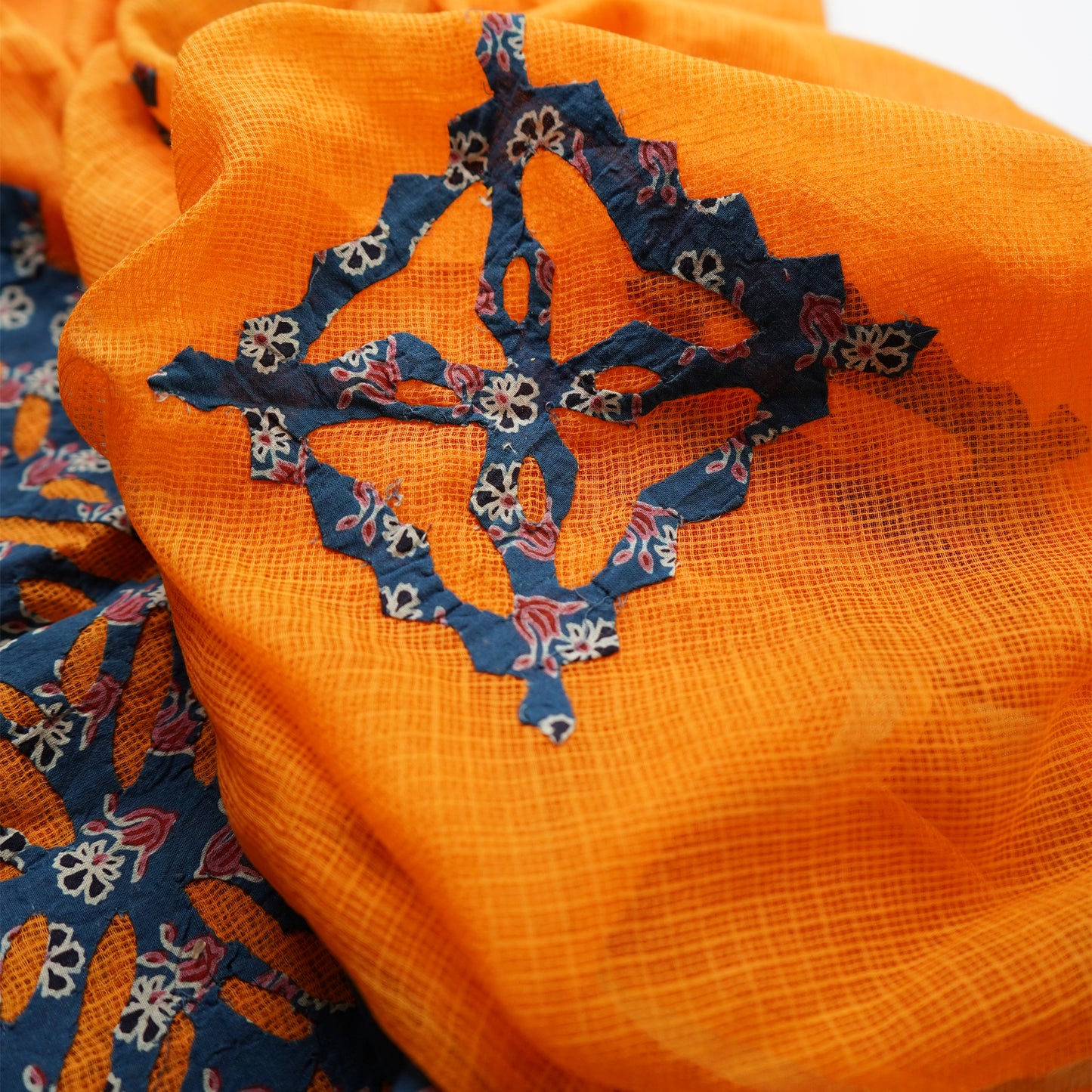 Shop Orange & Blue Applique Kotadoria Dupatta Online 