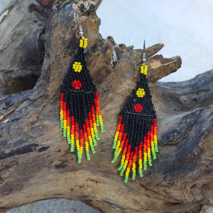 Kutch Bead Work Earring - Black & Red