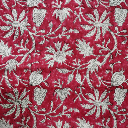 Blooming Beauty: Hand Block Printed-Deep Pink with Floral Print and Border