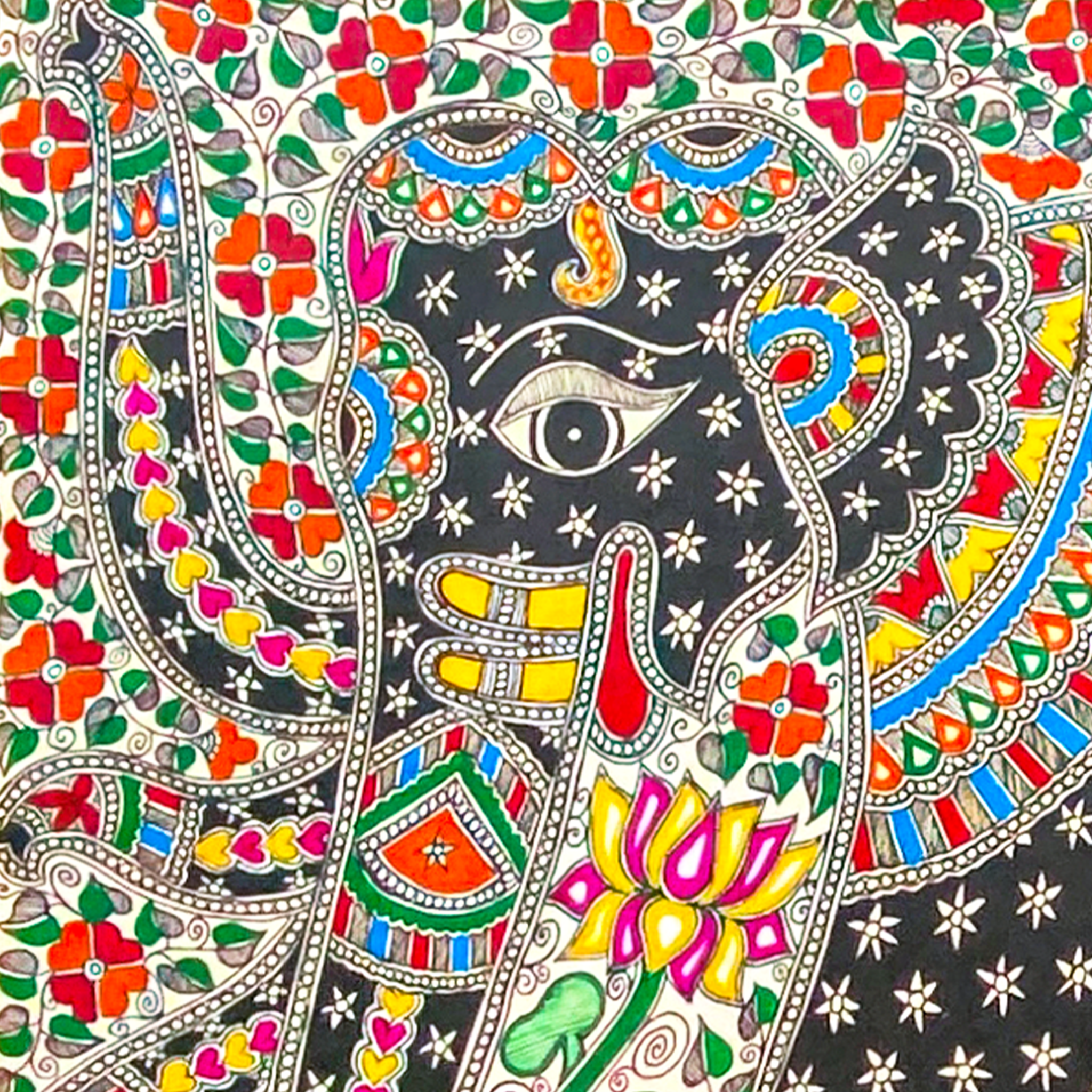 Hand Painted Madhubani Gajanan -Made to Order