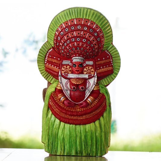 Handcrafted  Bhagavathi Theyyam Wooden Replica - Made to Order