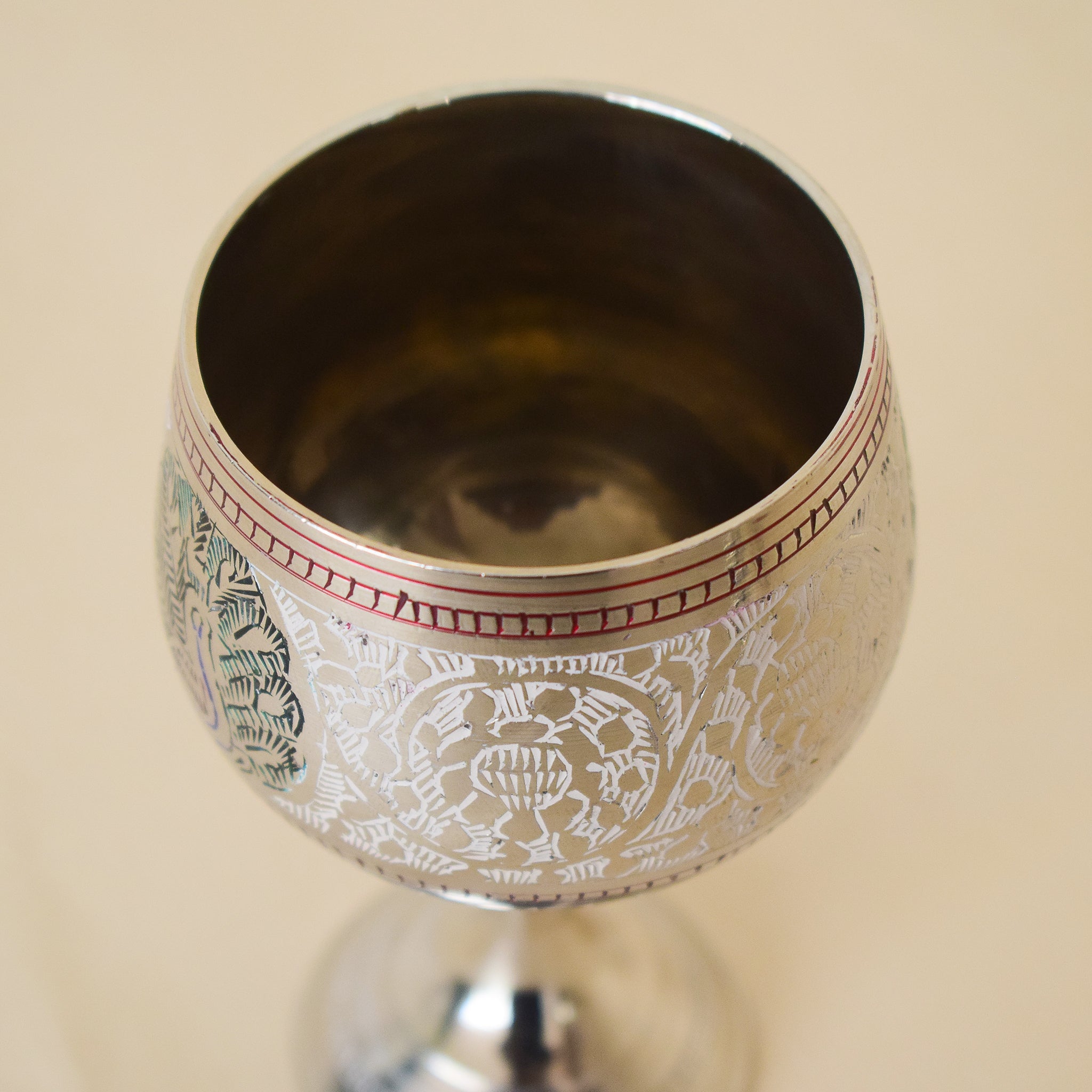 Brass Wine Glass with Handmade with Peacock Minakari Work-Set of Two