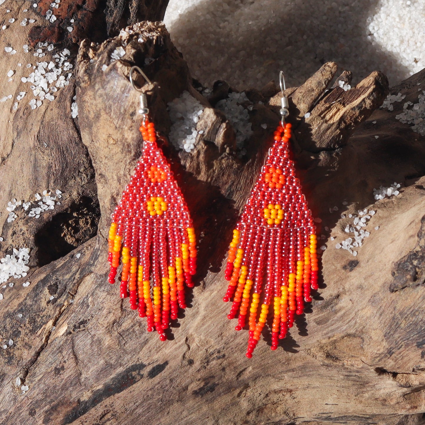 Kutch Bead Work Earring - Red, Yellow & Orange