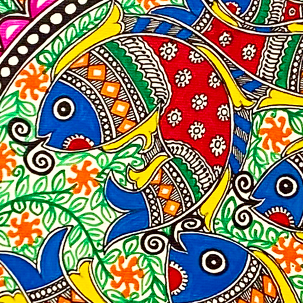 Hand Painted Madhubani Circle of Life Art - Made to Order