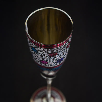 Brass Wine Glass with Handmade Floral Minakari Work-Set of Two