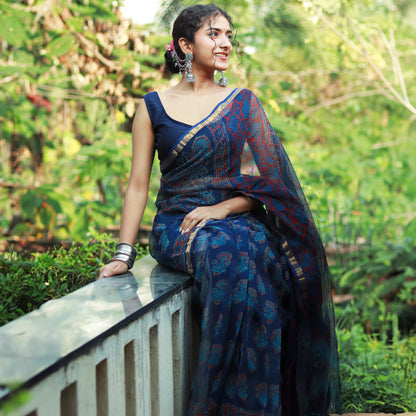 Kotadoria Cotton Saree - Dark Blue