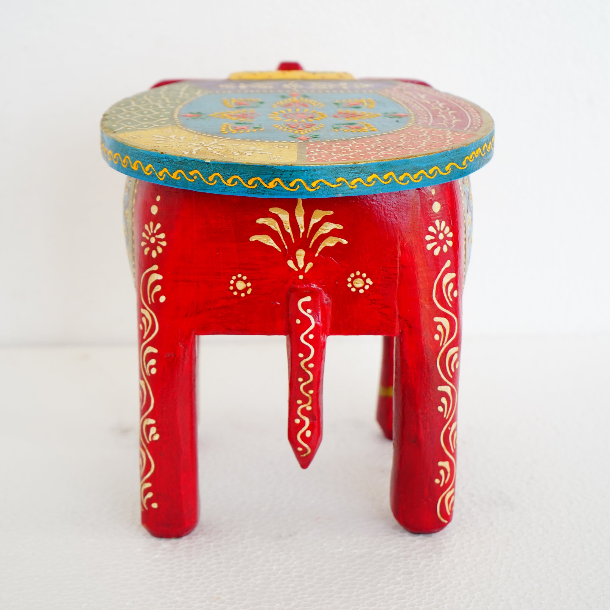 Hand-Painted Wooden Elephant Stool-Multicolor